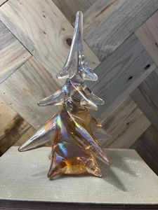 Vintage Iridescent Pink Peach Pressed Glass Christmas Tree - Picture 1 of 3