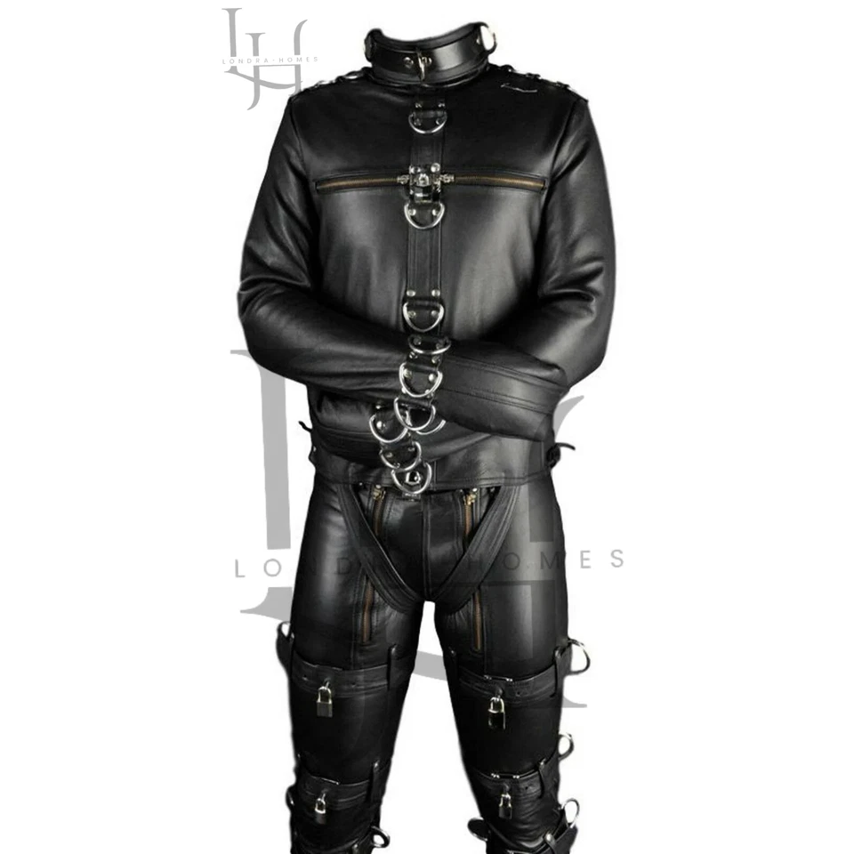Traje de sujeción de cuero de cuerpo completo para hombre - Equipo de bondage BDSM con hebillas y anillo en D Foto 1 de 2