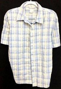 Jantzen classics 4X blue plaid shoulder pads shorts sleeve button down top - Picture 1 of 5