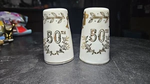 Vintage Lefton 50th Anniversary Salz & Pfefferstreuer Golden - Bild 1 von 6