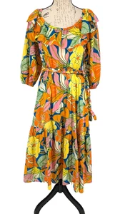 J. CREW Dress SZ XXS Cotton BOLD Floral Boho Prairie Peasant Long Tiered - Picture 1 of 15