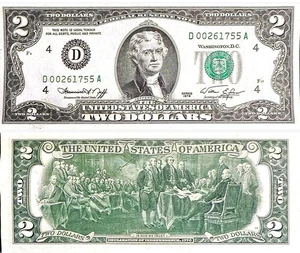 Zweihundertjähriger 2 Dollar Schein 1976, wurde zirkuliert / D Serie / Sammlerstück  - Bild 1 von 1
