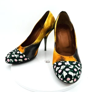 Dries Van Noten Fabric Heels Womens EU 35.5 Leather Metal Stiletto Preppy Glam - Picture 1 of 12