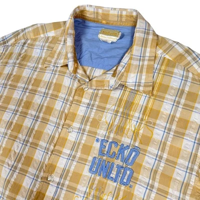 Ecko Unltd XXL Plaid Button Up Shirt Short Sleeve Streetwear Graphic Y2K Hip Hop - Image 1 of 4