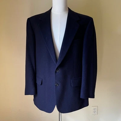 Blazer vintage Bill Blass etiqueta negra 100 % pelo camel azul marino 42R Foto 1 de 4