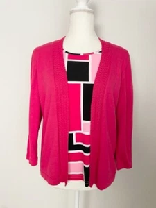 Alfred Dunner Petites Damen Strickjacke Pullover integrierte Bluse Größe PS rosa schwarz - Bild 1 von 12