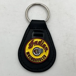 Black Leather Indian Motorcycles VTG Sign Style Metal Enamel Emblem Key Fob Gift - Picture 1 of 12