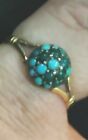 14K Gold Ring, Antique Victorian, Persian Turquoise Cluster, Seed Turquoise.