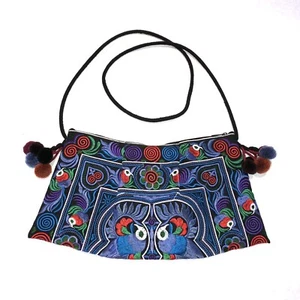 Damen Bestickte Schultertasche Thailand Asien Boho Bommel Crossbody Blau Neu mit Etikett - Bild 1 von 7