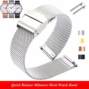 10mm 12mm 14mm 16mm 18mm 20mm 22mm 24mm Milanese Mesh Q Release Steel Watch Band - Picture 1 of 15