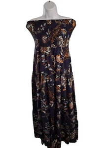 Jance Womens Smocked Midi Dress M Blue Tiered Floral Off Shoulder Cottagecore - Picture 1 of 6