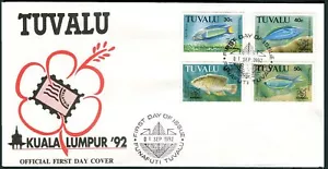 Tuvalu 629-632 FDC. Mi 642-645. Marne life 1882. Fish Moon wrasse, Bird wrasse, - Picture 1 of 1