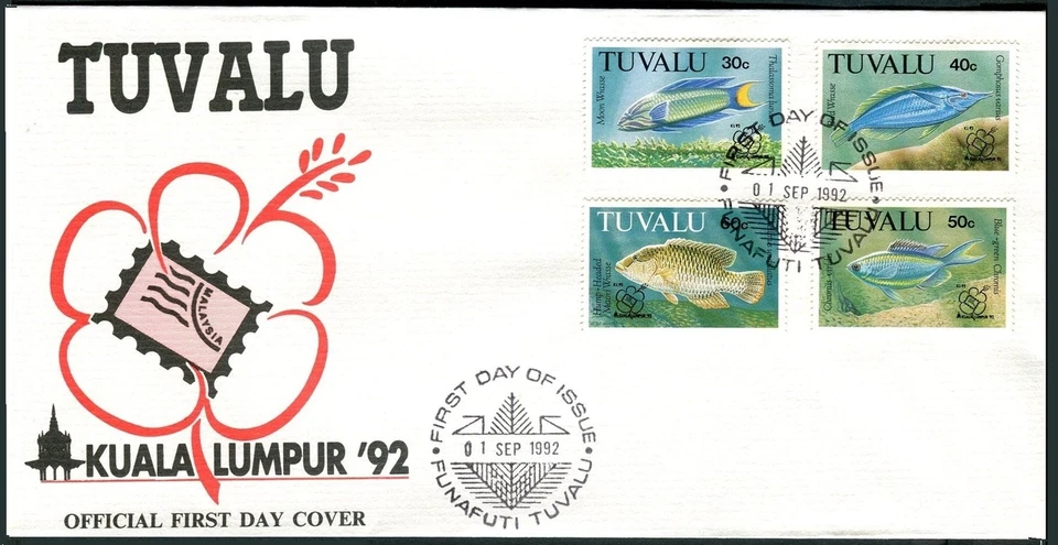 Tuvalu 629-632 FDC. Mi 642-645. Marne life 1882. Fish Moon wrasse, Bird wrasse, - Image 1 of 1