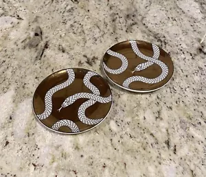 gorgeous JONATHAN ADLER Eden Gold Snake Porcelain Drink Coasters - set of 2 - Picture 1 of 3