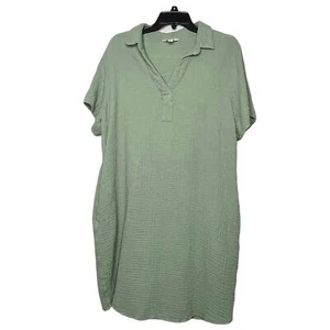 Three Dots Sage Green Waffle Shift Tunic 100% Cotton Dress Size XL - Picture 1 of 14