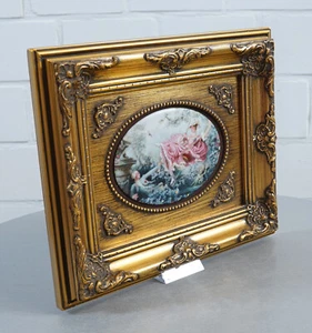 edles Limoges Porzellan Bild im Holz Prunkrahmen Made in France Vintage - Picture 1 of 10