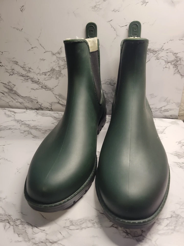 Botas de lluvia St John's Bay de espuma viscoelástica para mujer forradas cortas al tobillo de goma verdes 11M Foto 1 de 4