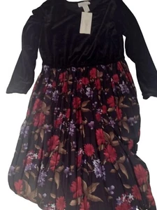 Vintage Impressions Black Velvet Top Floral Skirt Dress Gown 16 W New *14-11* - Bild 1 von 5