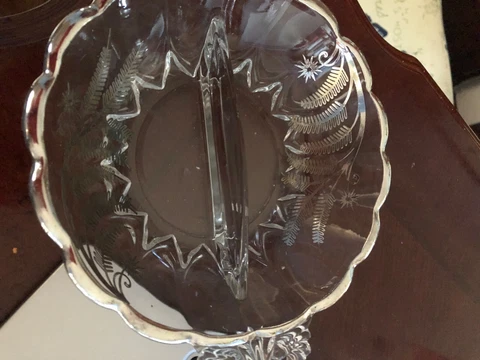 silver trimmed crystal dish Cover