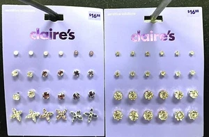 Claire’s Girls 12 Pairs Stone Stud Earrings Choose Gold/Copper/Silver or Flowers - Picture 1 of 3