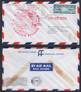 USA 1940 Pacific Service Cover Canton Island to Honolulu Hawaii. Hamilton Canada - Picture 1 of 3