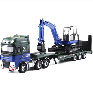 1:50 Flatbed Trailer Loaded Truck Excavator Digger Loader Forklift Model Toy e - Picture 1 of 15