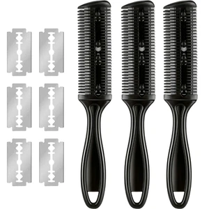 3 Pieces Razor Comb with 10 Pieces Thinning Scissors, Double Edge Hair Cutting - Picture 1 of 12