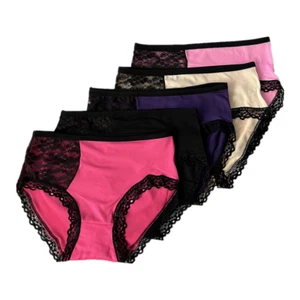 LOT 5 Women High Waist Poly Briefs Highcut Cotton Underwear Panties  (#6878) - Picture 1 of 6