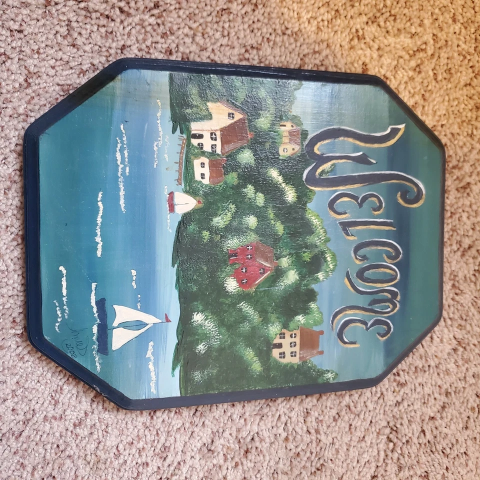 Painted Rustic Wooden Welcome Friends Blue Sign - Image 1 of 1