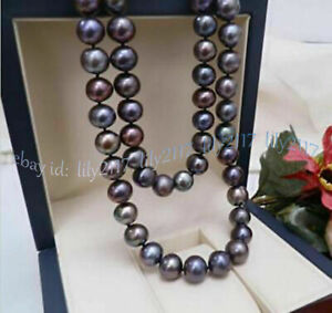 AAA Real Natural 8-9mm Tahitian Black Pearl Round Beads Necklaces 14-100inches