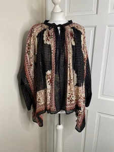 BNWOT Mes Demoiselles Black Rust & Gold Blouse One Size TU Boho Hippy Festival - Picture 1 of 7