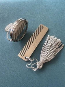 Vintage Italy Designer JUDITH LEIBER  Silver Mirror Comb Tassel Set in Pouch - Picture 1 of 13