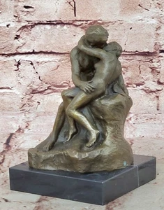 Auguste Rodin "The Kiss" Nude Lovers Bronze Metal 6" Sculpture Marble Art Figure - Picture 1 of 10