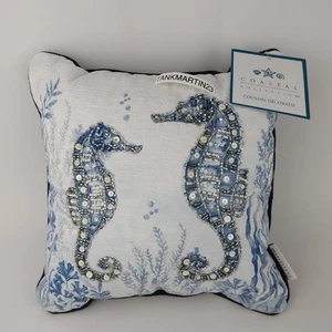 Coastal Collection Náutica Playa Cuentas Caballito de Mar Coral Almohada 12x12 Azul - Imagen 1 de 5
