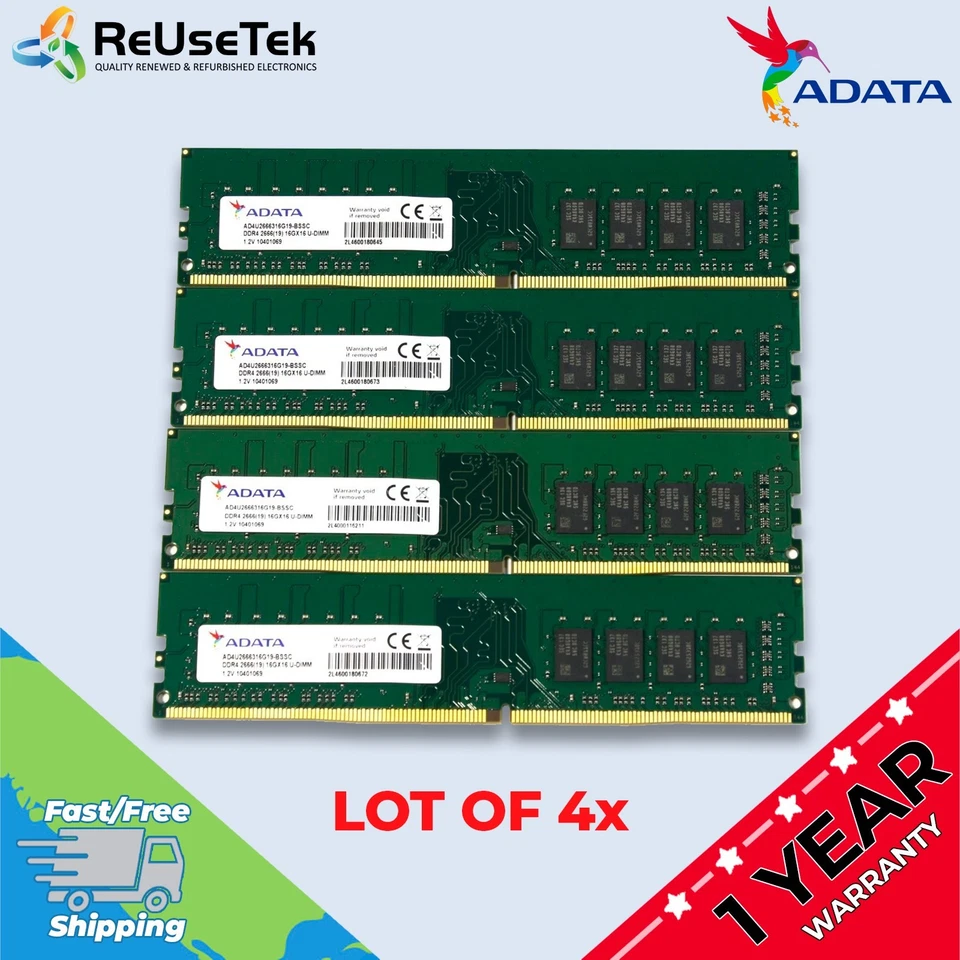 LOTE DE 4 | ADATA Premier 16GB AD4U2666316G19 DDR4 2666MHz 16GX16 UDIMM Memoria RAM Foto 1 de 4