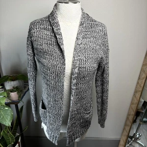 Pink Rose Women’s Small - Black White Marled Open Front Knit Cardigan Sweater - Picture 1 of 13