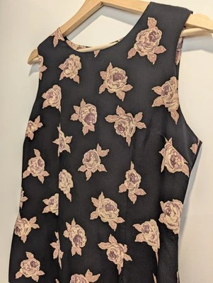 Vintage David Jones Womens Dress Black Brown Floral Shift Size 10 Round Neck Y2K - Image 1 of 4
