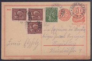 75819) DOMERSLEBEN 1922 Ganzsache mit ZuF nach Magdeburg - Bild 1 von 2