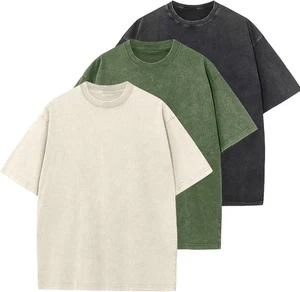 Herren Baumwolle T-Shirts Oversized Unisex Kurzarm Freizeit Lockere Waschung Einfarbig - Bild 1 von 7