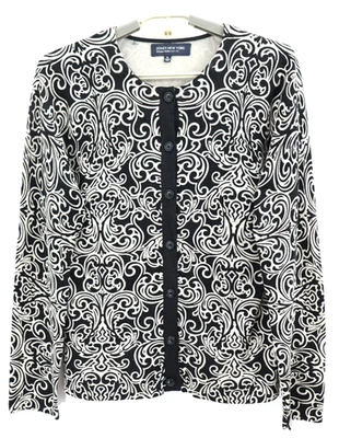 Cárdigan suéter de seda para mujer Jones New York manga larga geo negro marrón talla PL Foto 1 de 4