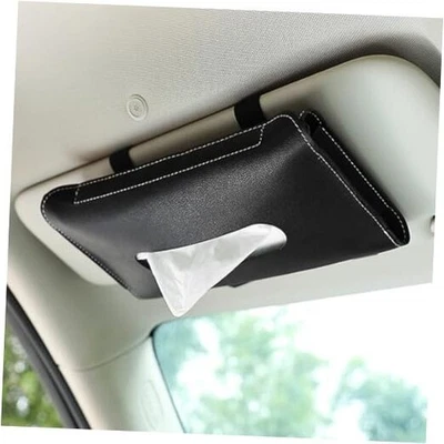 Car Visor Tissue Holder, Leather Car Mask Dispenser, Hanging Car Napkin Black - Image 1 of 4