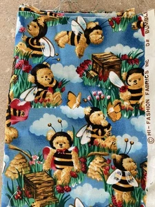 Vtg 1996 Timeless Treasures OOP Bumble Bee Bears Novelty Cotton Fabric Remnant - Picture 1 of 1