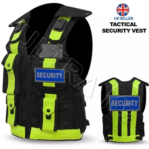 Hi Viz Tactical Vest Security Enforcement CCTV Dog Handler Tac Vest Black/Hiviz - Foto 1 di 1