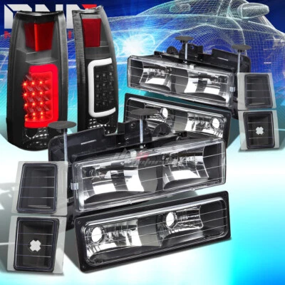 PARA 94-02 CHEVY C10 NEGRO 8 PIEZAS FARO + PARACHOQUES + SEÑAL + LUZ TRASERA LED 3D AHUMADA Foto 1 de 4