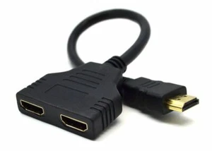 Black HDMI 1 to 2 Splitter Cable Male to Female M/F 1 in 2 out Converter Adapter - Bild 1 von 2