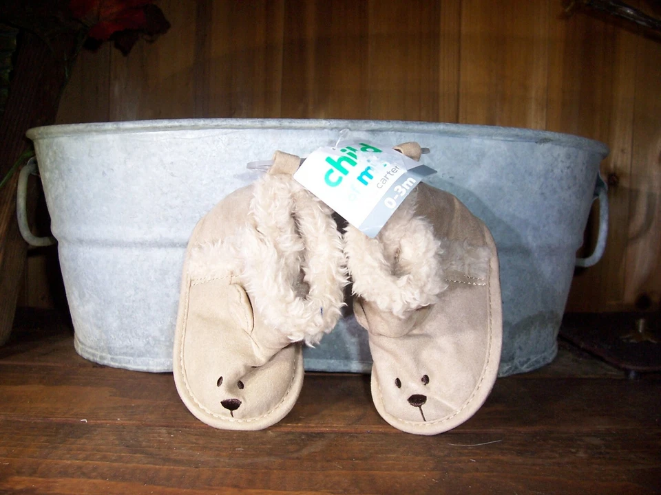 CHILD OF MINE INFANT BEAR THEME SHOES SIZE 0-3 MONTHS TAN NOVELTY CASUAL SHOES - Image 1 of 1