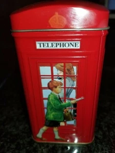 Ahmad London English Breakfast Tea Telephone Box Tin Coin Bank Red  5 1/2” Tall - Picture 1 of 6