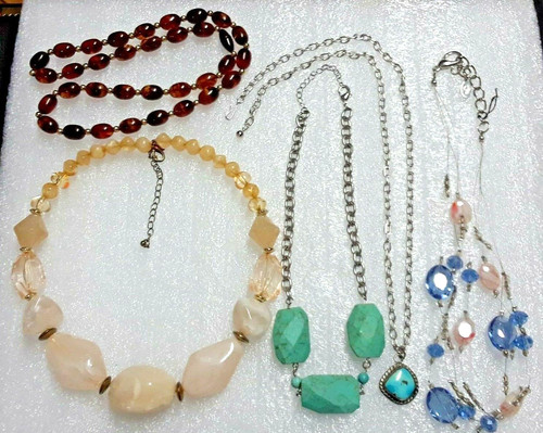 OFF WHITE Collane pietre di plastica grosse bianco sporco blu turchese perline di cristallo 