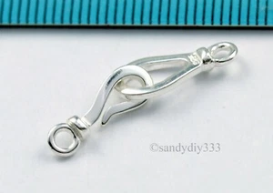 1x BRIGHT STERLING SILVER PLAIN EYE S FISH HOOK CLASP BEAD 26mm J118 - Picture 1 of 2