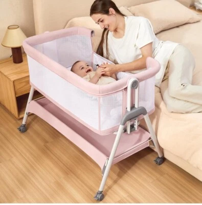 Детская люлька ANGELBLISS прикроватная кроватка с корзиной для хранения и колесами розовая новая - Изображение 1 из 4